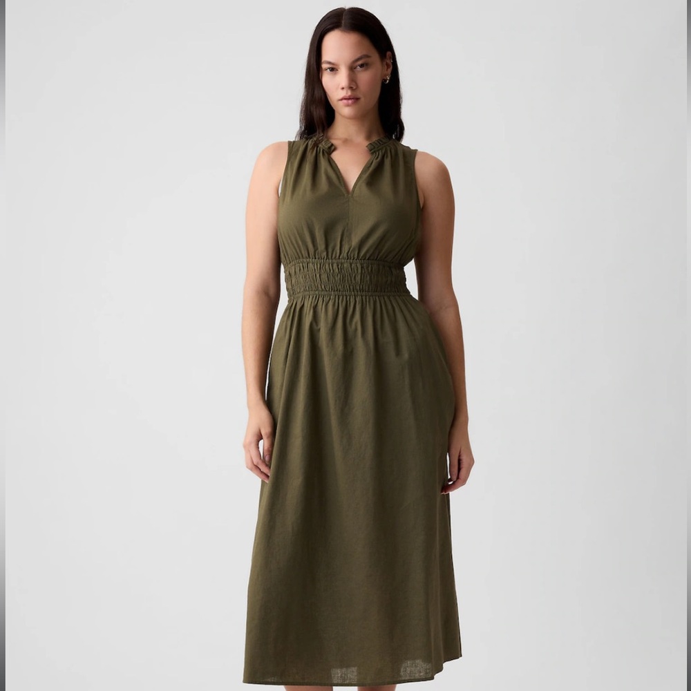 GAP Green linen-blend Smocked Maxi Dress